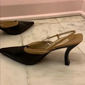 CHANEL Iconic Camel Black Curved Heels 10.5